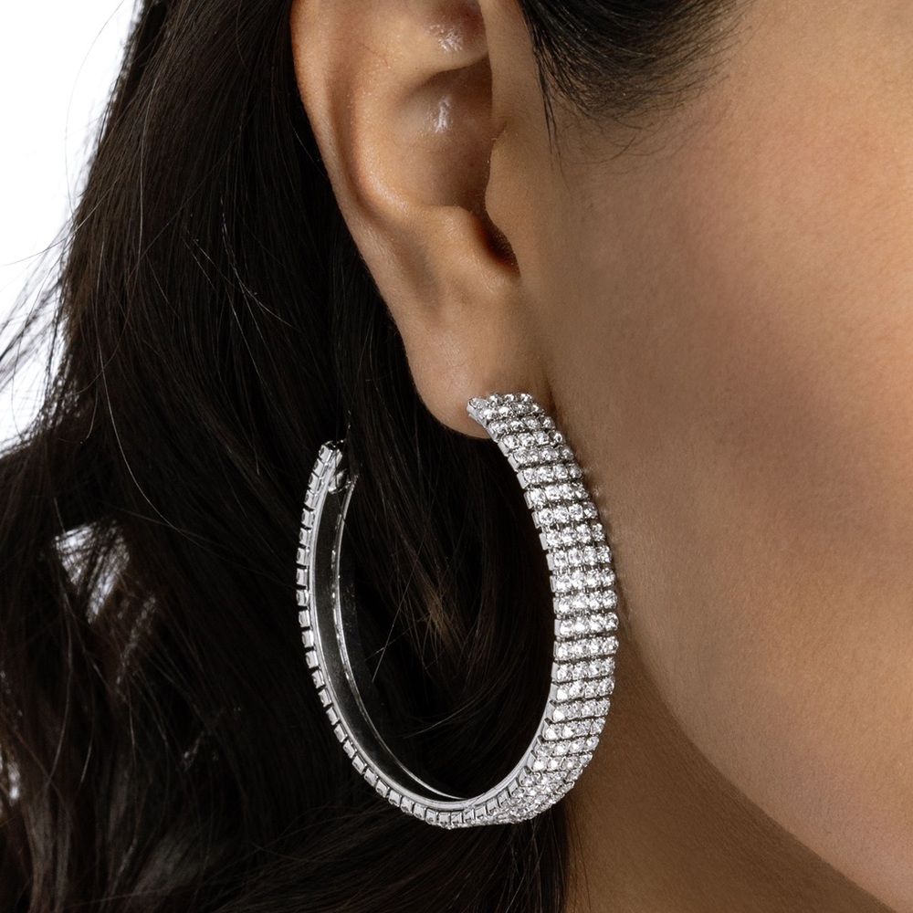 Silver Rhinestone Hoop Earrings